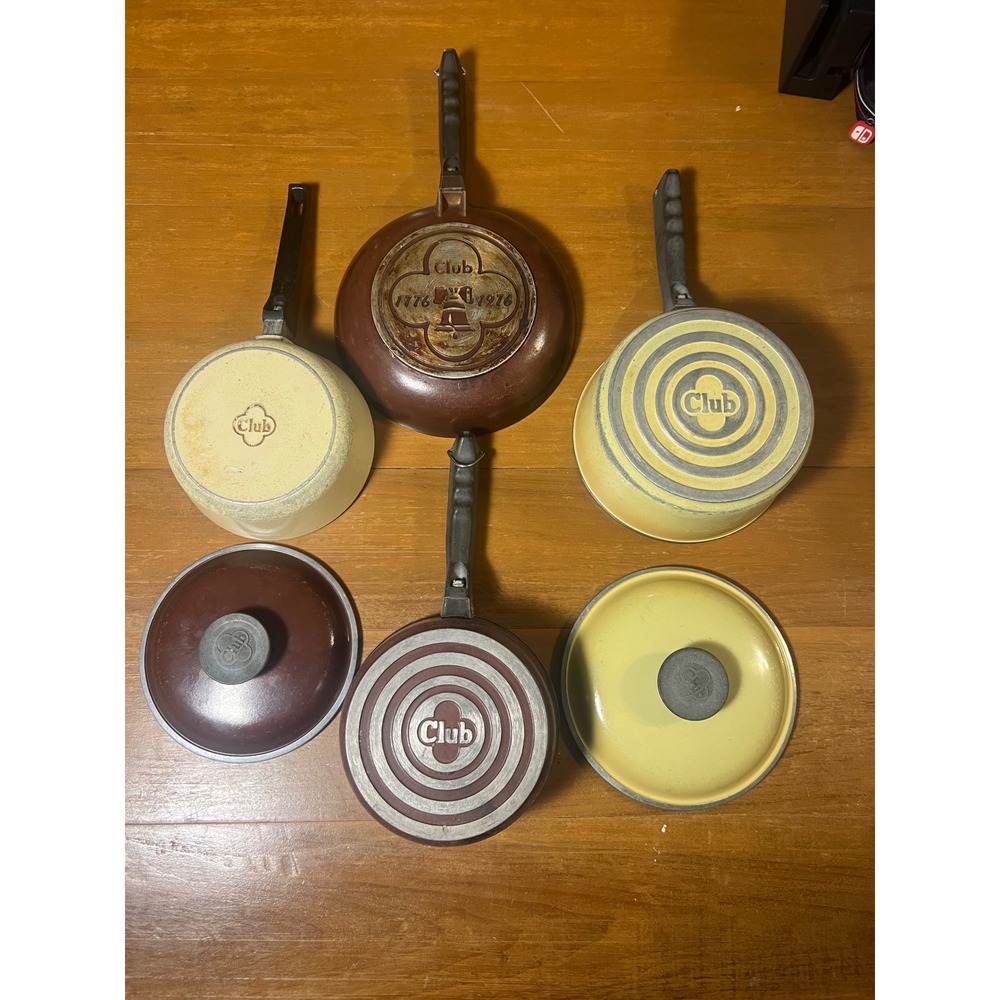 Vintage Club Aluminum Cookware Set Harvest Gold Brown Bicentennial 6 Piece Lot